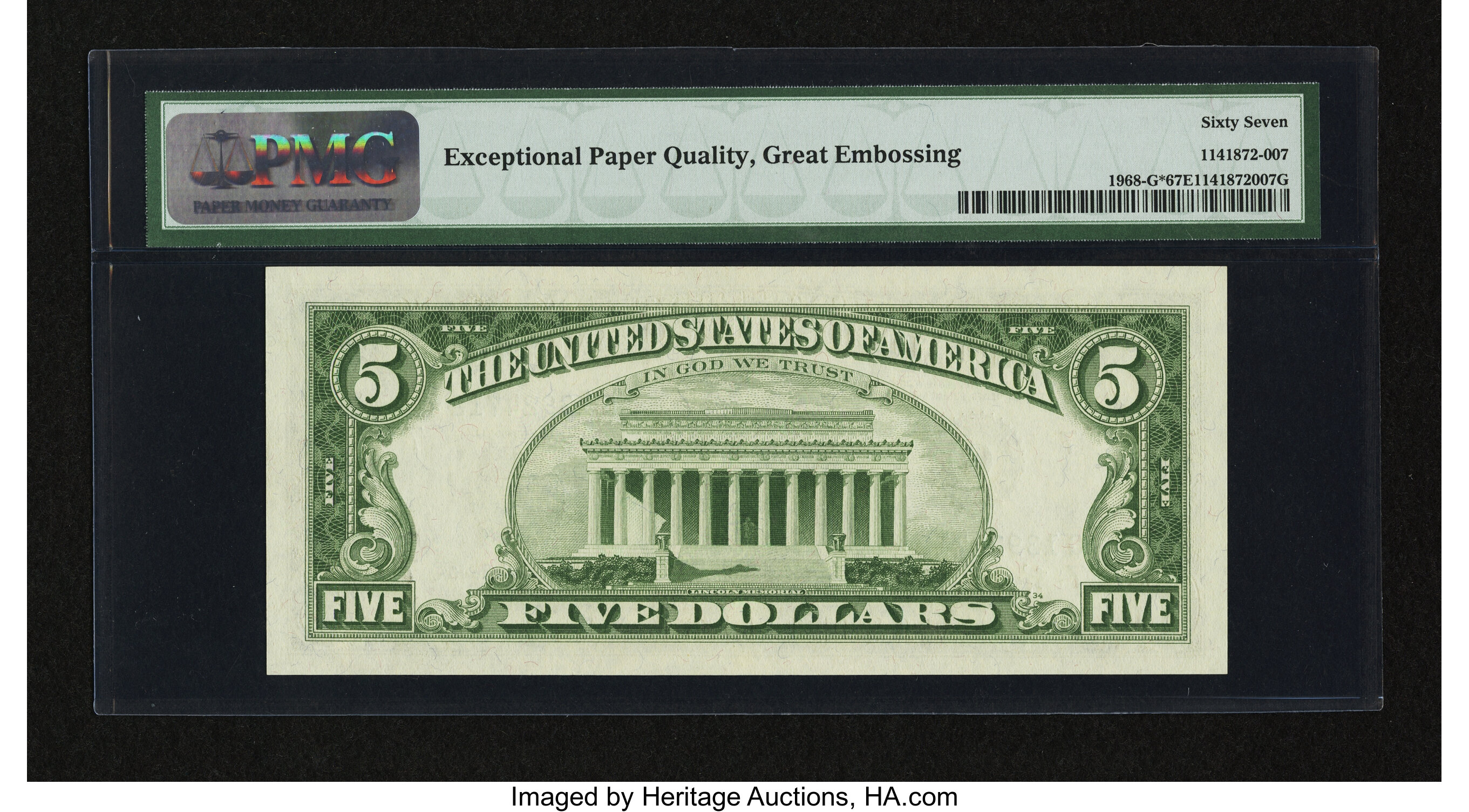 image for: Fr. 1968-G* $5 1963A Federal Reserve Note. PMG Superb Gem Unc 67 EPQ....