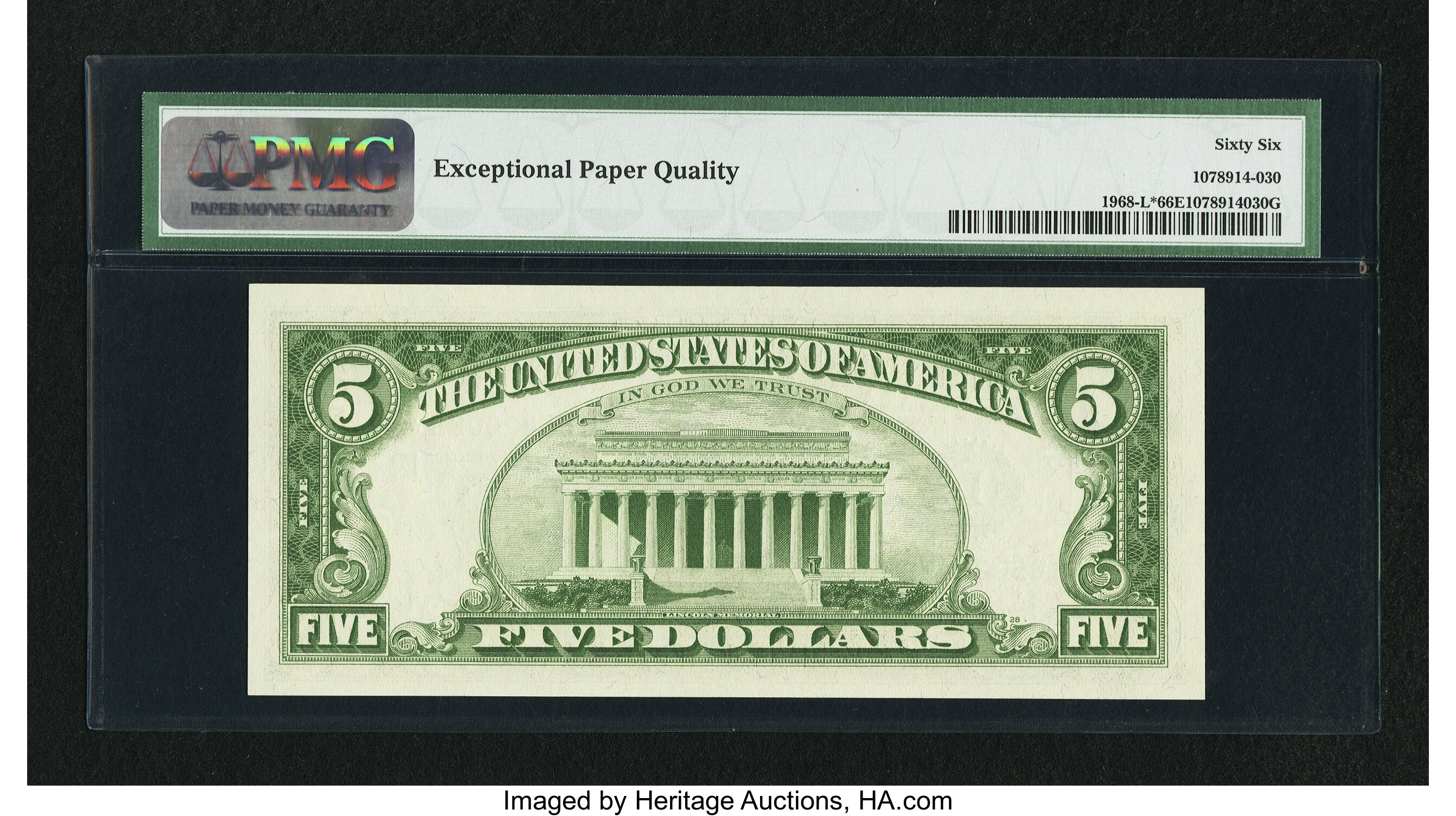 image for: Fr. 1968-L* $5 1963A Federal Reserve Note. PMG Gem Uncirculated 66 EPQ....