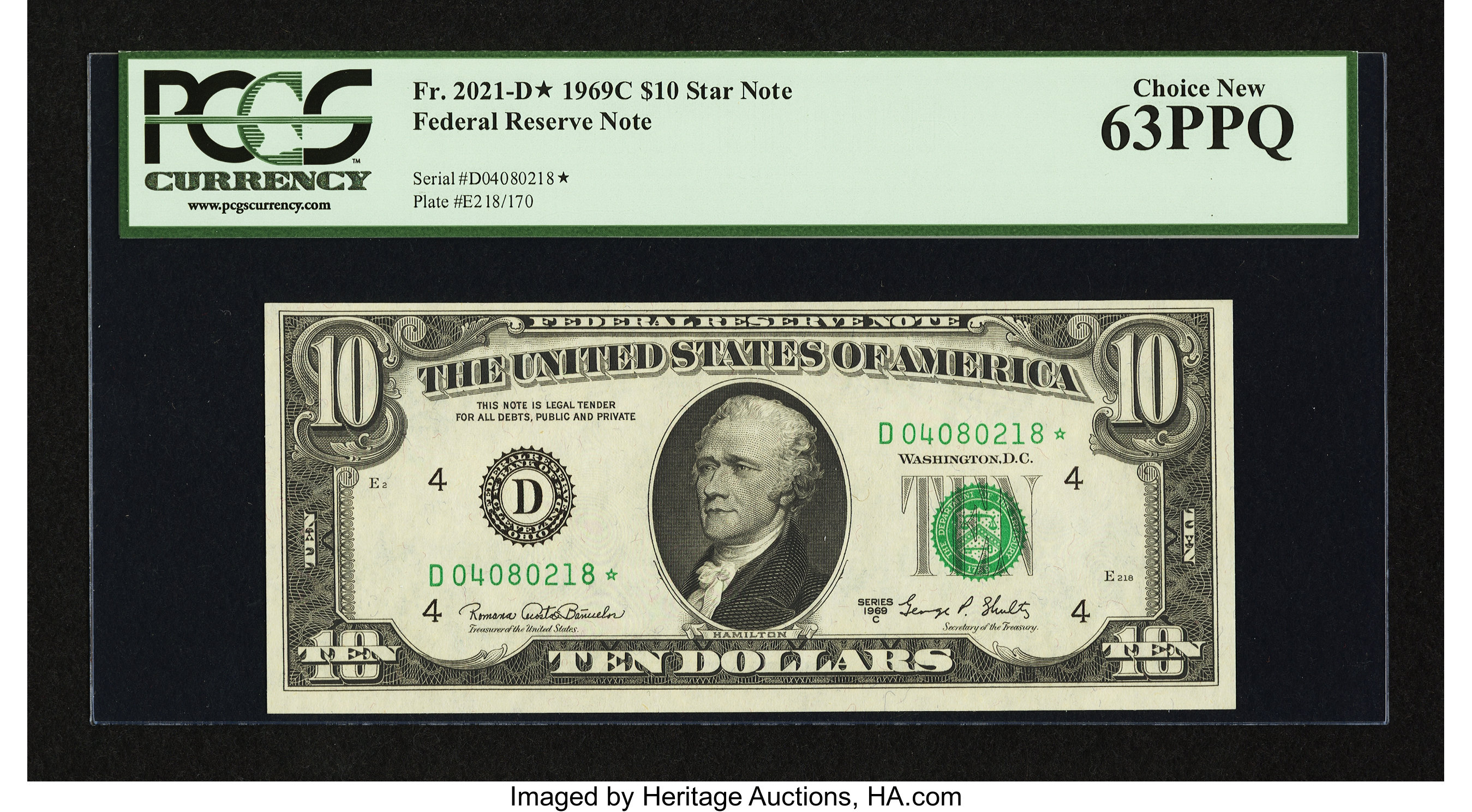 image for: Fr. 2021-D* $10 1969C Federal Reserve Note. PCGS Choice New 63PPQ....