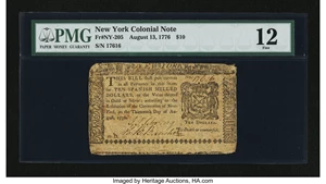 image for: New York August 13, 1776 $10 PMG Fine 12....