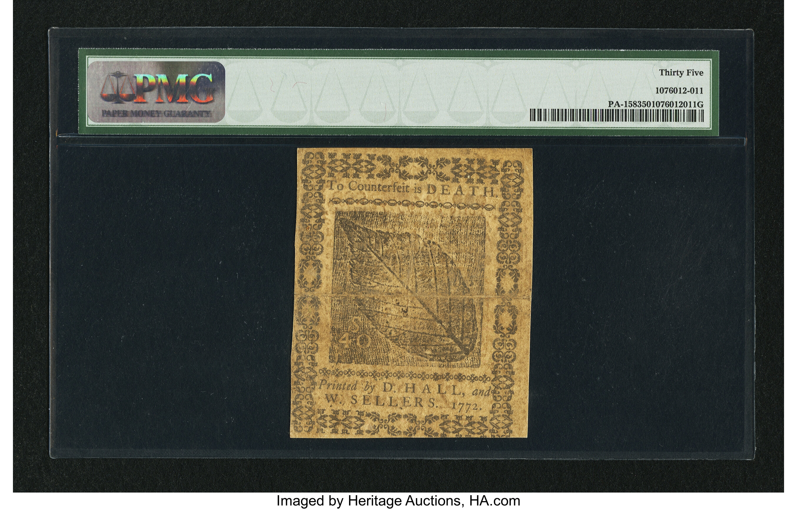 image for: Pennsylvania April 3, 1772 40s PMG Choice Very Fine 35....