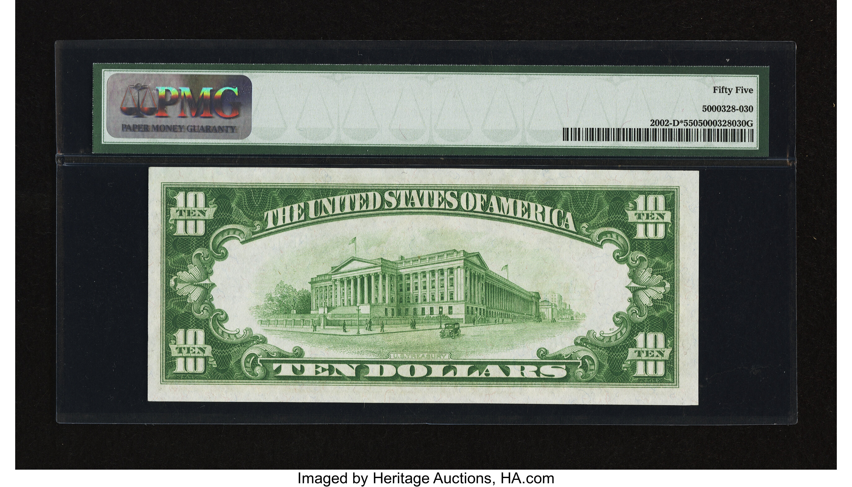 image for: Fr. 2002-D* $10 1928B Dark Green Seal Federal Reserve Note. PMG About Uncirculated 55....
