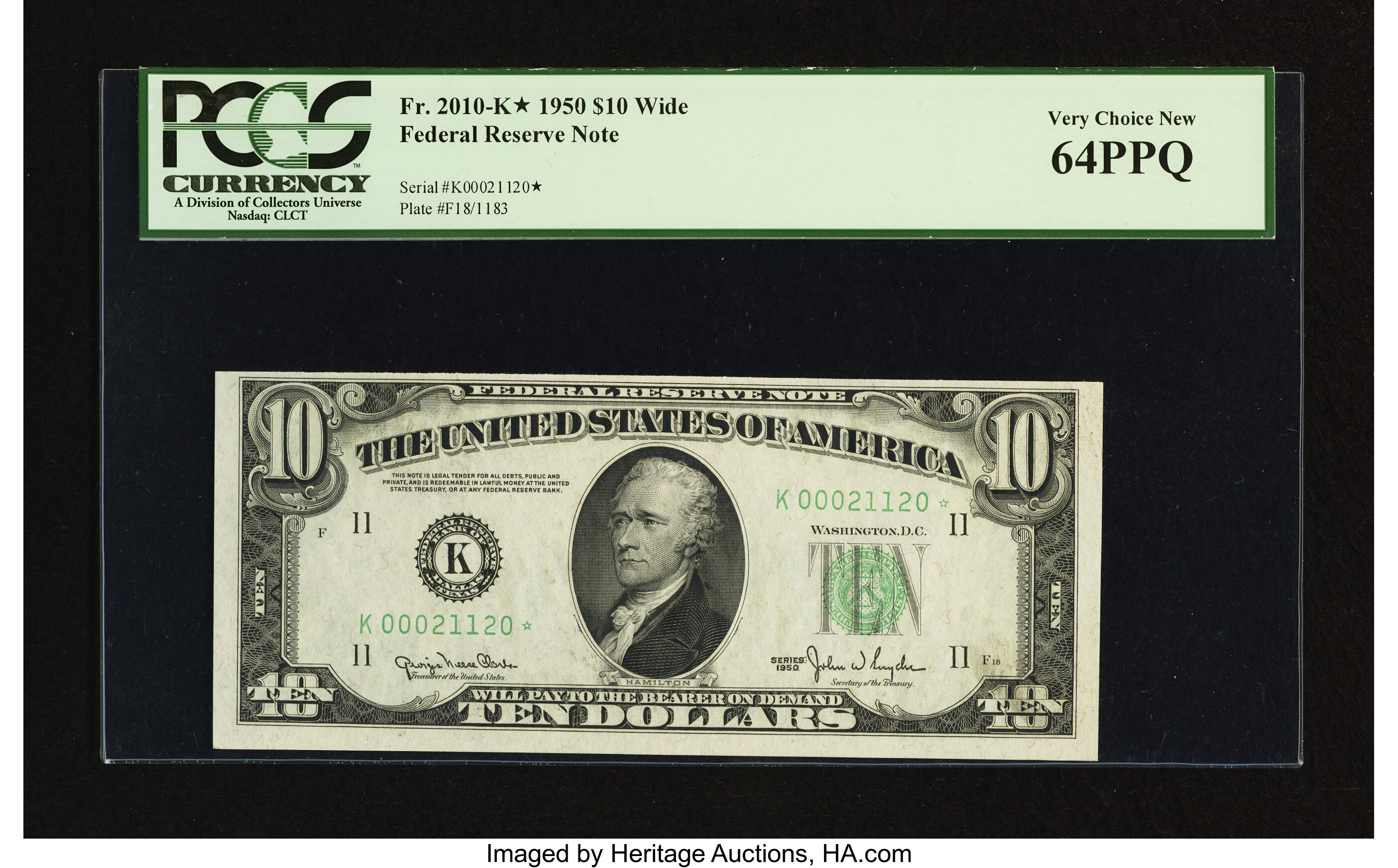 image for: Fr. 2010-K* $10 1950 Wide Federal Reserve Note. PCGS Very Choice New 64PPQ....