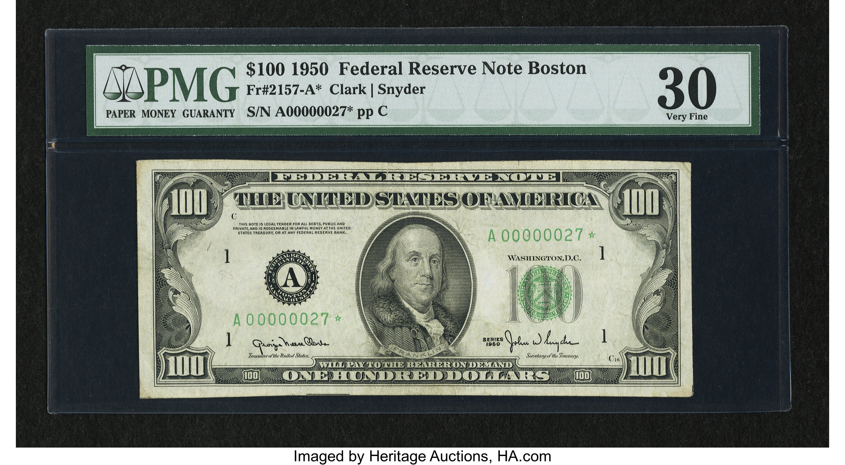 image for: Fr. 2157-A* $100 1950 Federal Reserve Note. PMG Very Fine 30....