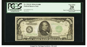 image for: Fr. 2212-E $1000 1934A Federal Reserve Note. PCGS Apparent Very Fine 20....