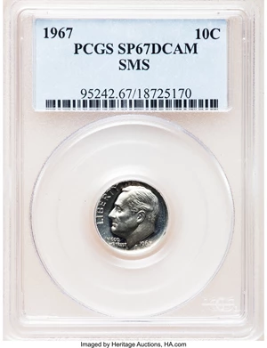 image for: 1967 10C SMS SP67 Deep Cameo PCGS. PCGS Population (14/3). NGC Census: (13/7). (#95242)...