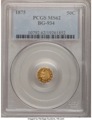 image for: 1875 50C Indian Octagonal 50 Cents, BG-934, R.4, MS62 PCGS. PCGS Population (15/28). NGC Census: (2/3). (#10792)...