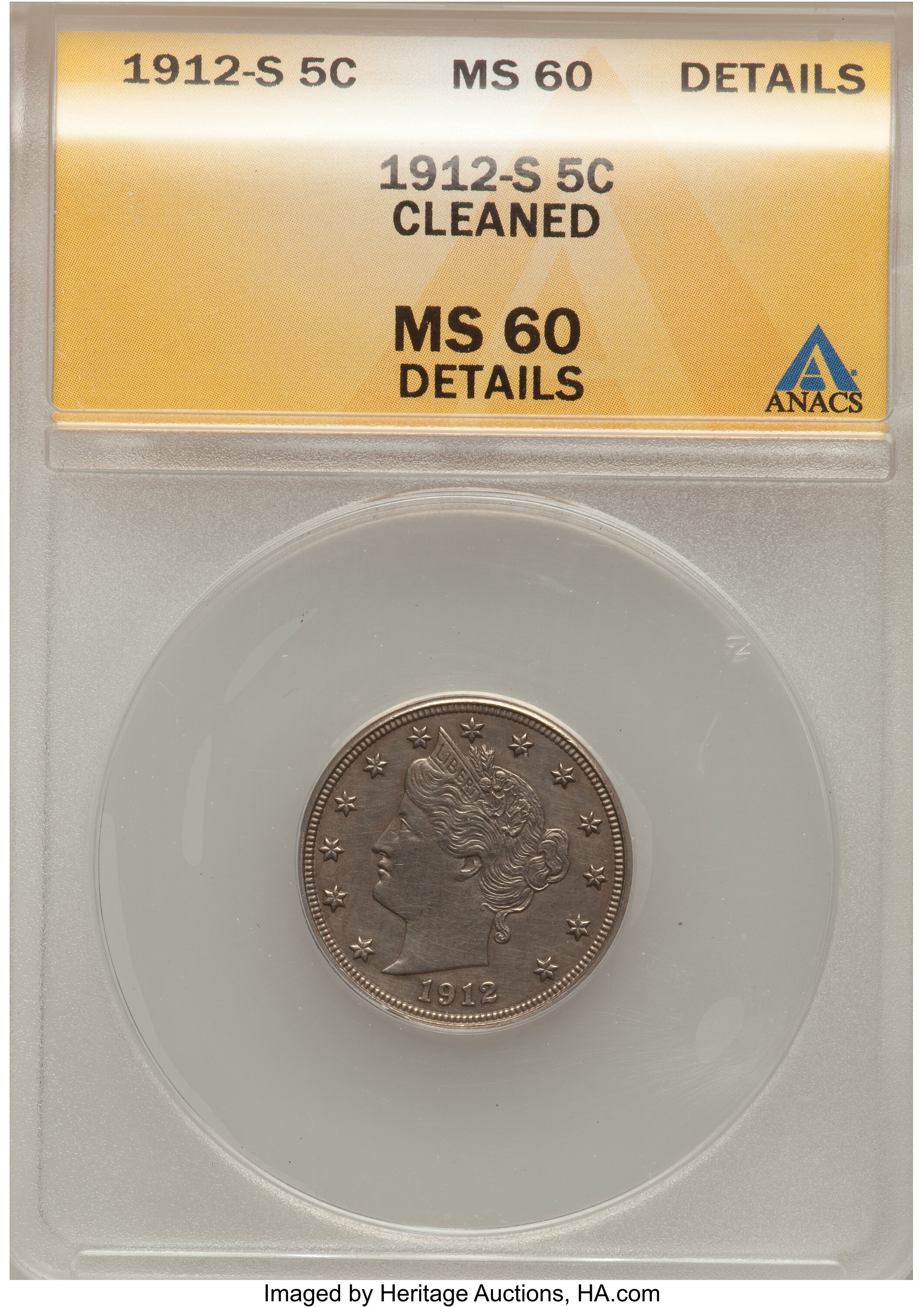 1912-S 5C -- Cleaned -- ANACS. MS60 Details. ...