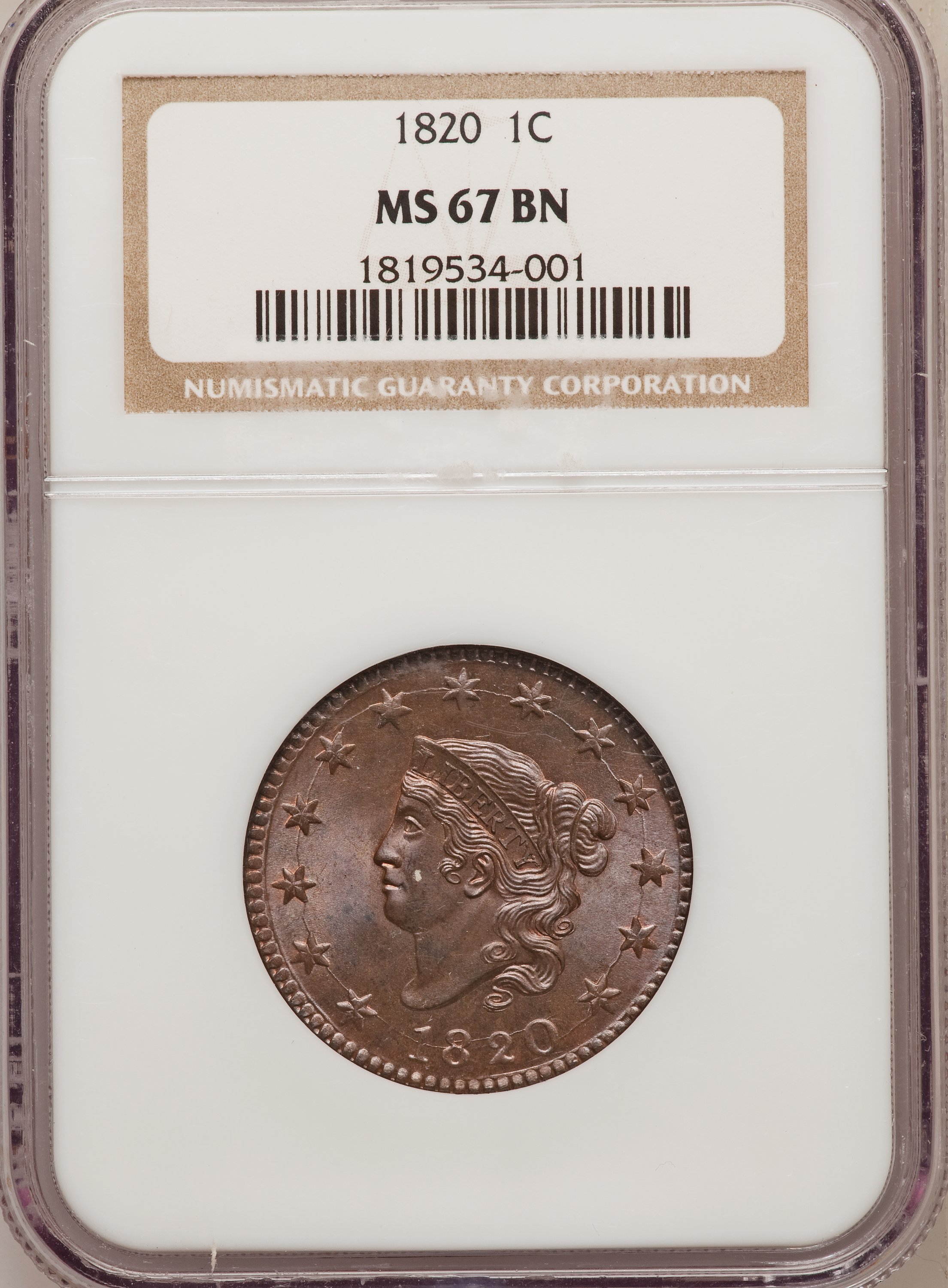 1820 1c Large Date MS BN MS67 BN thumbnail 4