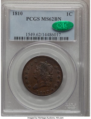 image for: 1810 1C MS62 Brown PCGS. CAC. S-284, B-5, R.3. ...