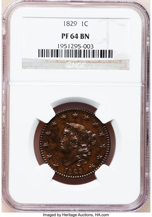 image for: 1829 1C PR64 Brown NGC. N-6, R.6 as a Proof....