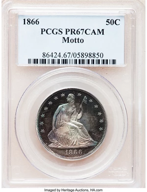 image for: 1866 50C Motto PR67 Cameo PCGS....