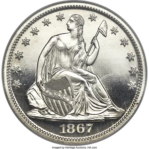 image for: 1867 50C PR67 ★ Cameo NGC....