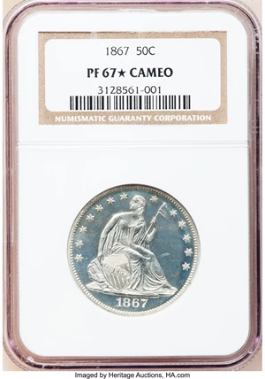 image for: 1867 50C PR67 ★ Cameo NGC....