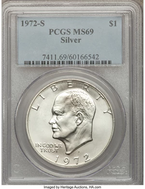 image for: 1972-S $1 Silver MS69 PCGS....