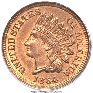 image for: 1864 1C Cent, Judd-356a, Pollock-427, Low R.6, MS65 Red and Brown PCGS. CAC....