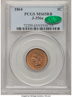 image for: 1864 1C Cent, Judd-356a, Pollock-427, Low R.6, MS65 Red and Brown PCGS. CAC....