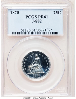 image for: 1870 25C Quarter Dollar, Judd-882, Pollock-980, High R.7, PR61 PCGS....