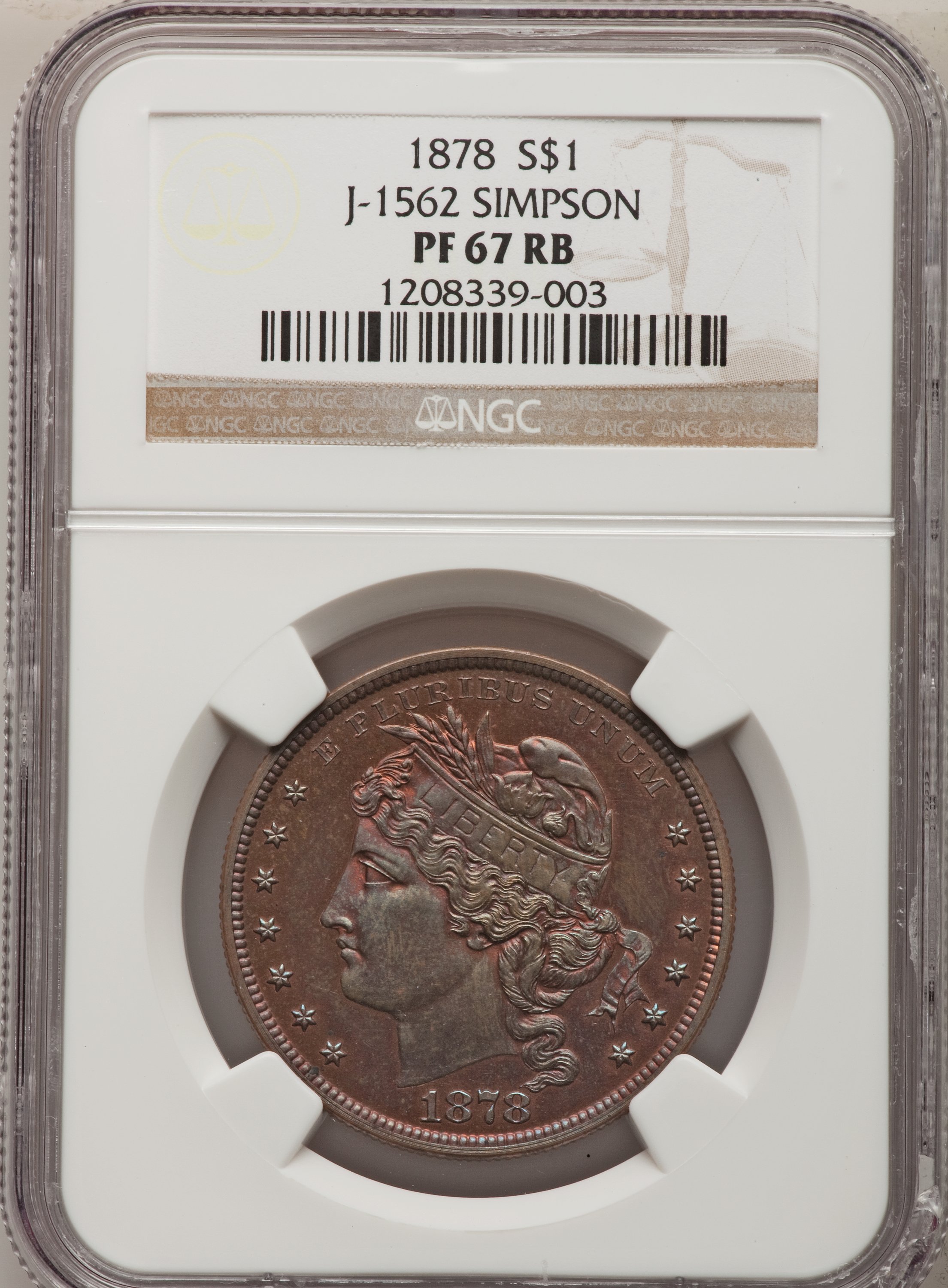 image for: 1878 $1 Goloid Dollar, Judd-1562, Pollock-1753, R.6-7, PR67 Red and Brown NGC....