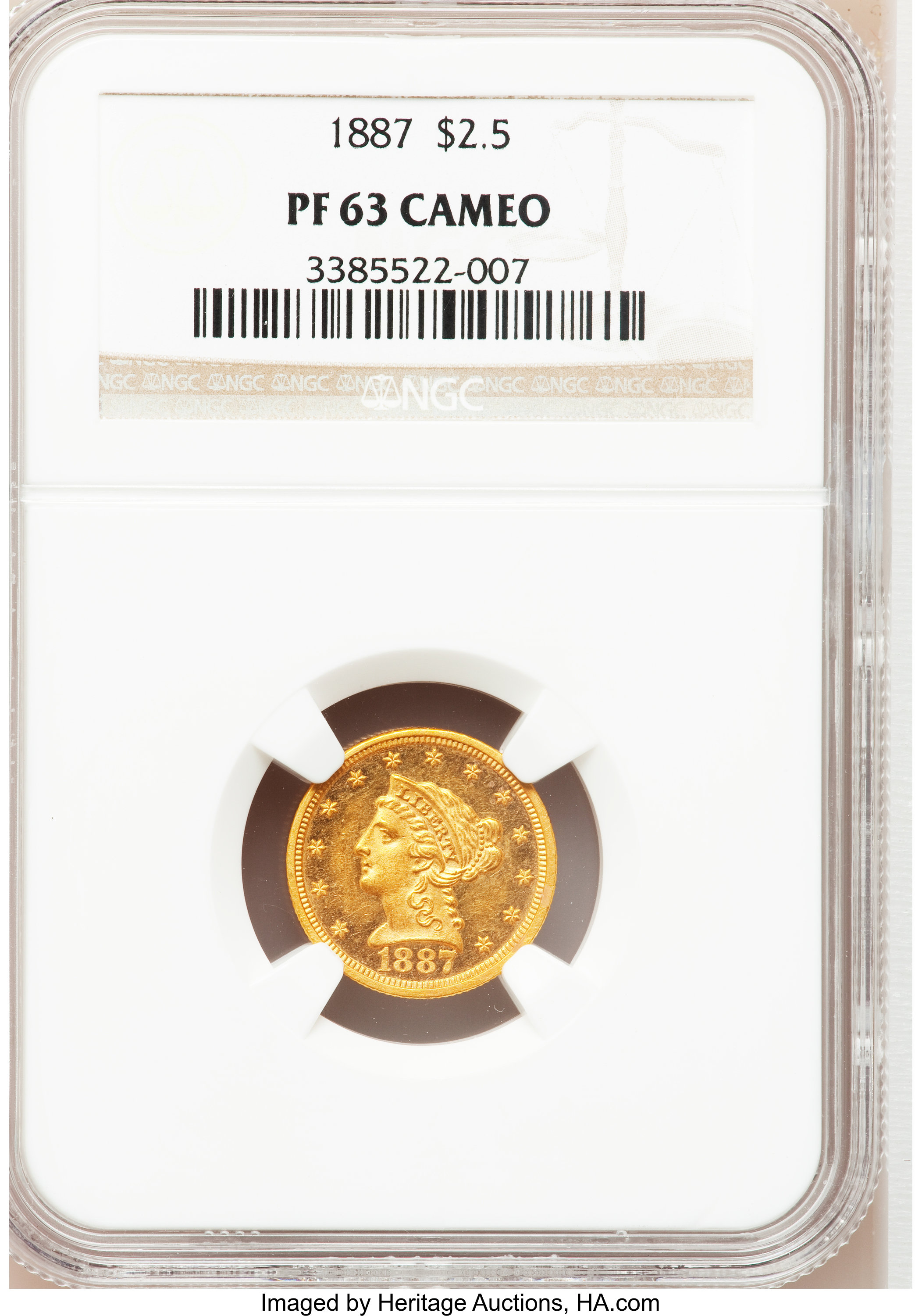 image for: 1887 $2 1/2 PR63 Cameo NGC....