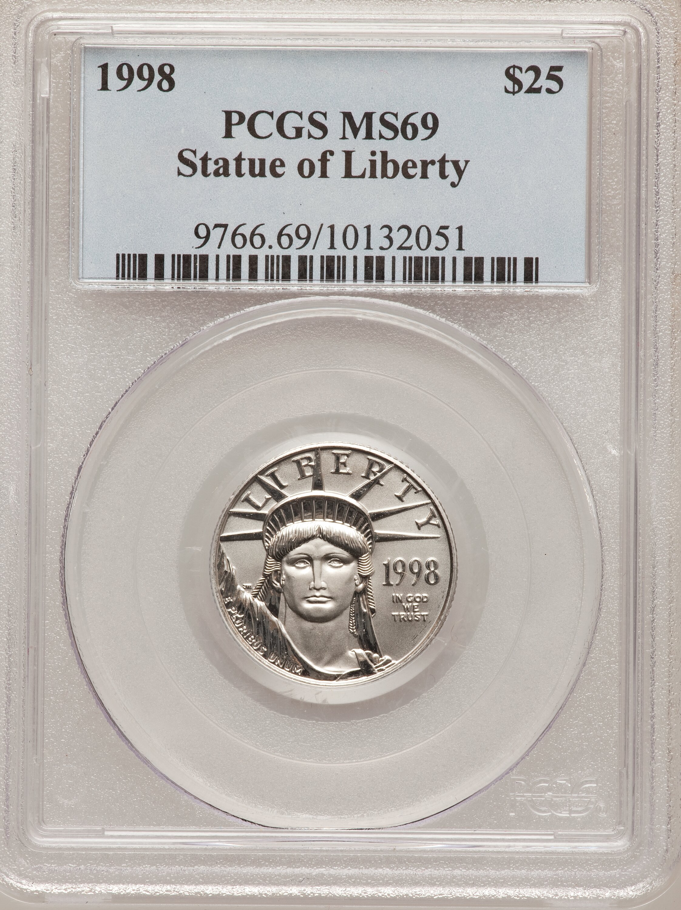 image for: 1998 P$25 Quarter-Ounce Platinum Eagle MS69 PCGS. PCGS Population (730/33). NGC Census: (350/33). Mintage: 38,887. Numismed...