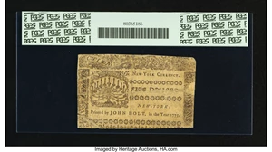 image for: New York September 2, 1775 $5 PCGS Apparent Fine 15....