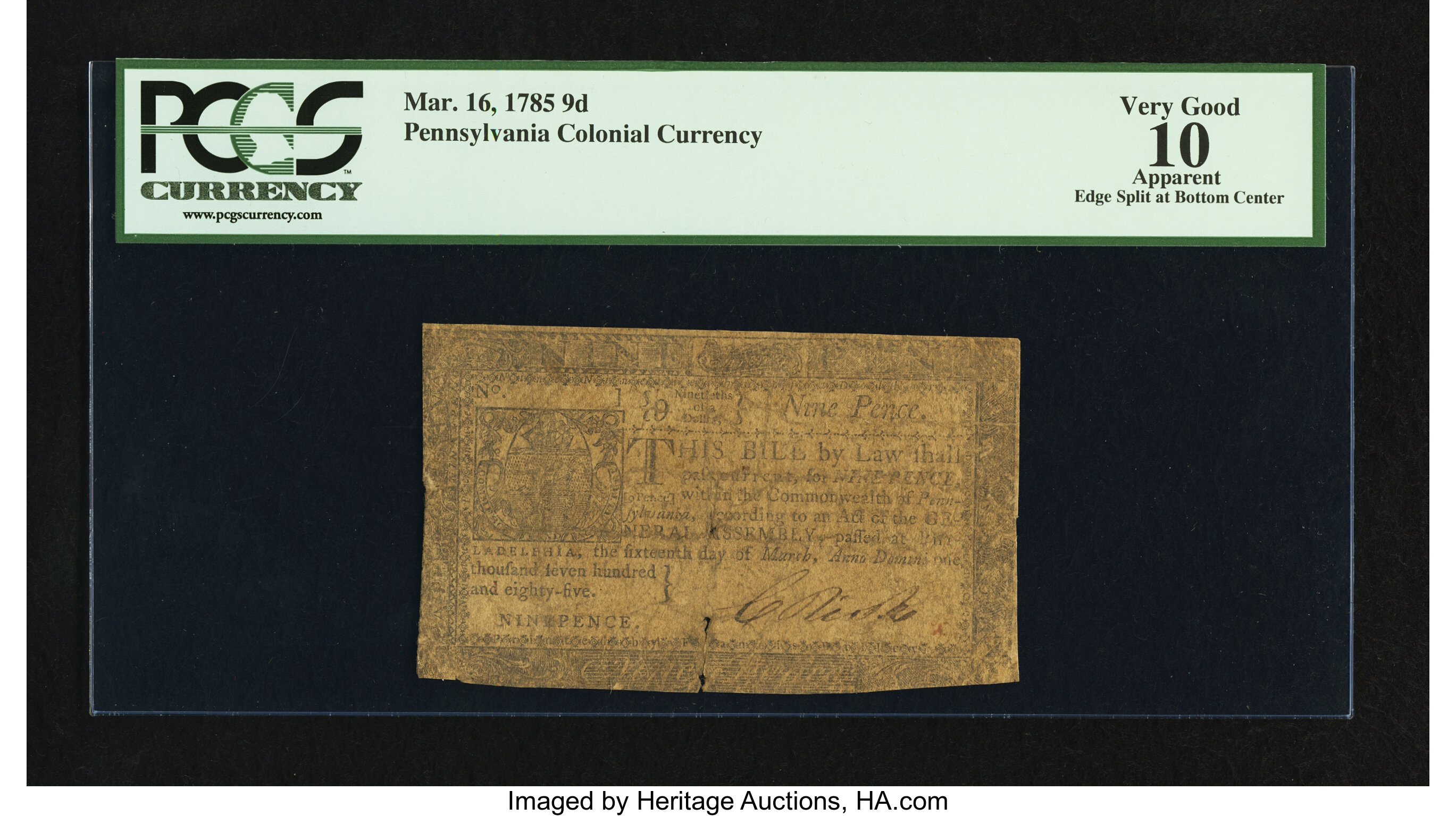 image for: Pennsylvania March 16, 1785 9d PCGS Apparent Very Good 10....