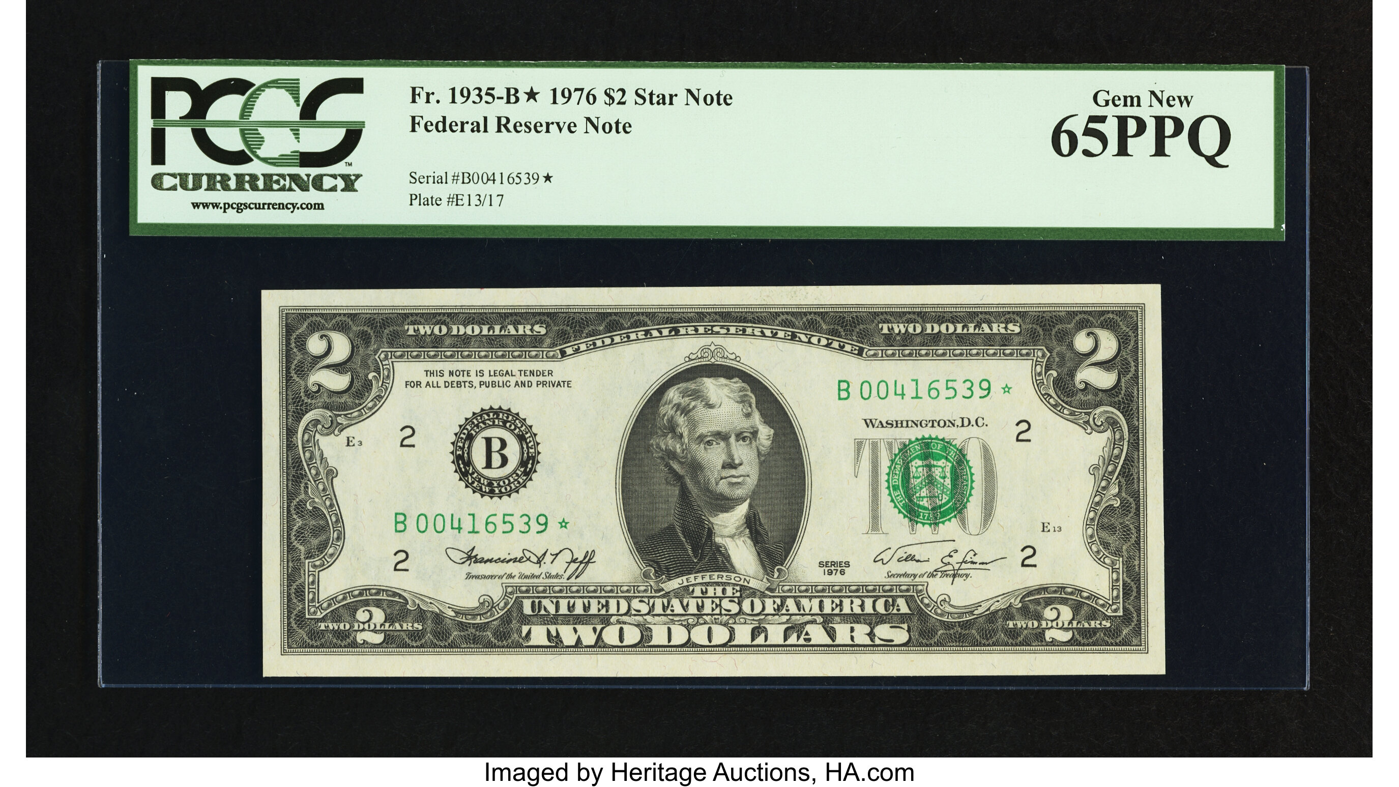 image for: Fr. 1935-B* $2 1976 Federal Reserve Note. PCGS Gem New 65PPQ....