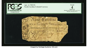 image for: North Carolina April 4, 1748 15s PCGS Apparent Good 04....