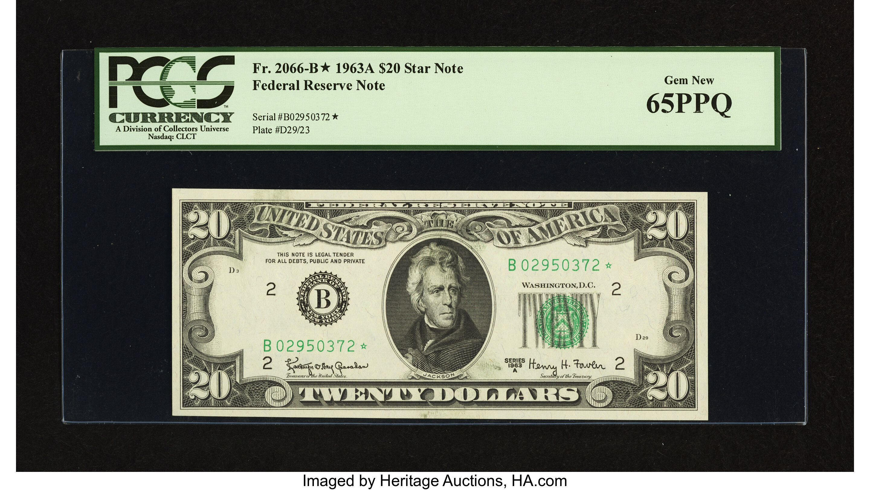 image for: Fr. 2066-B* $20 1963A Federal Reserve Star Note. PCGS Gem New 65PPQ....
