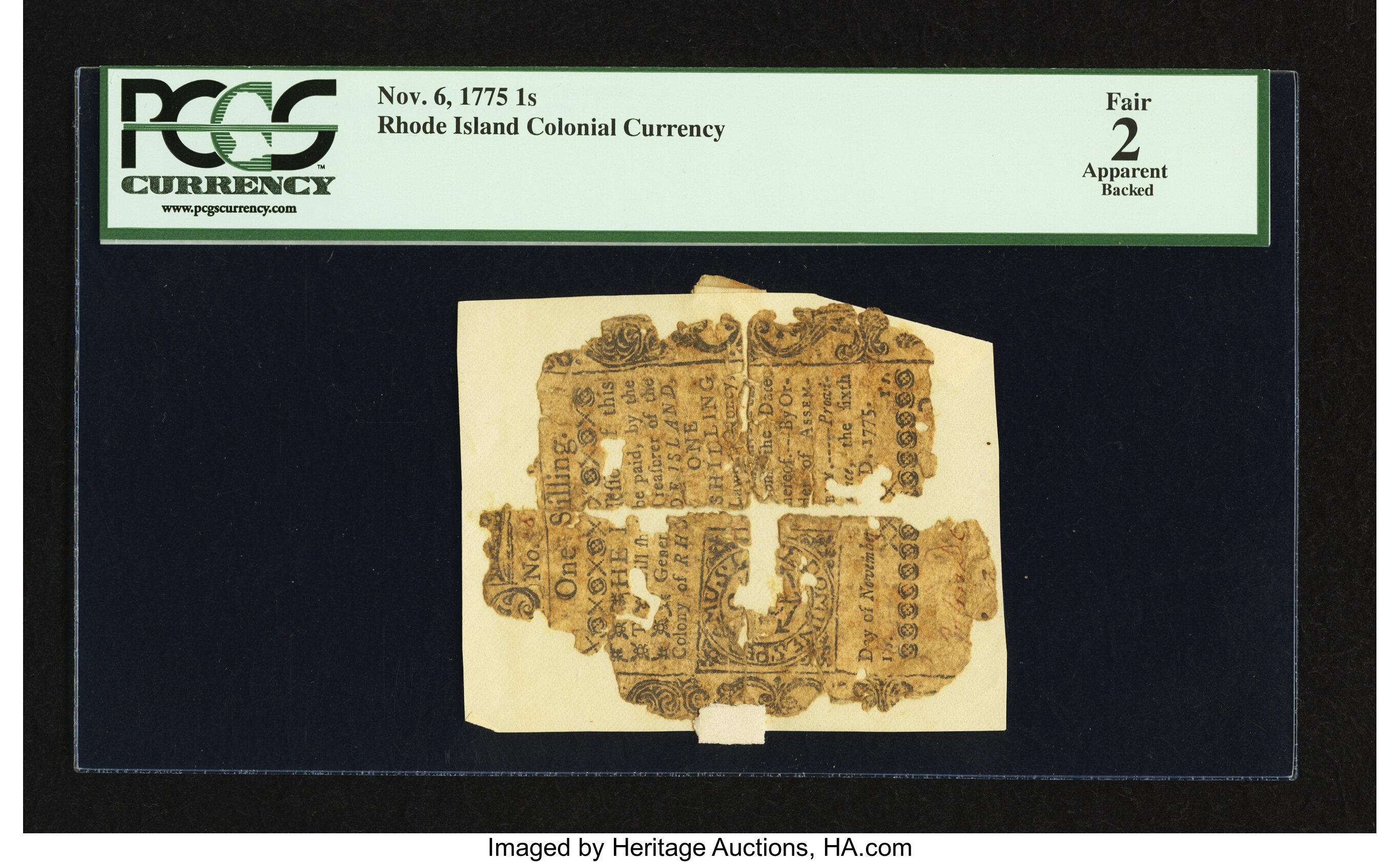 image for: Rhode Island November 6, 1775 1s PCGS Apparent Fair 02....