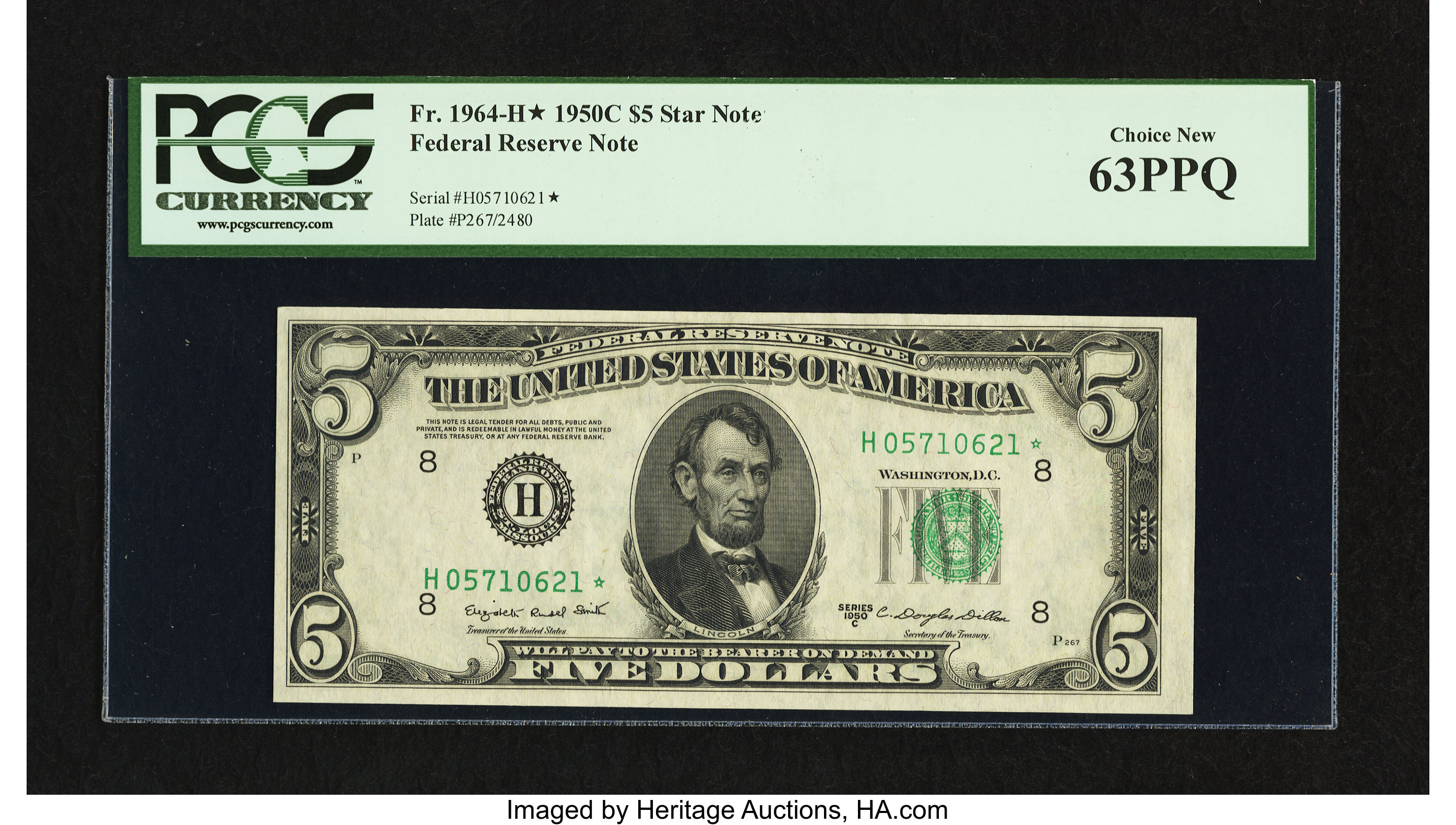 image for: Fr. 1964-H* $5 1950C Federal Reserve Note. PCGS Choice New 63PPQ....