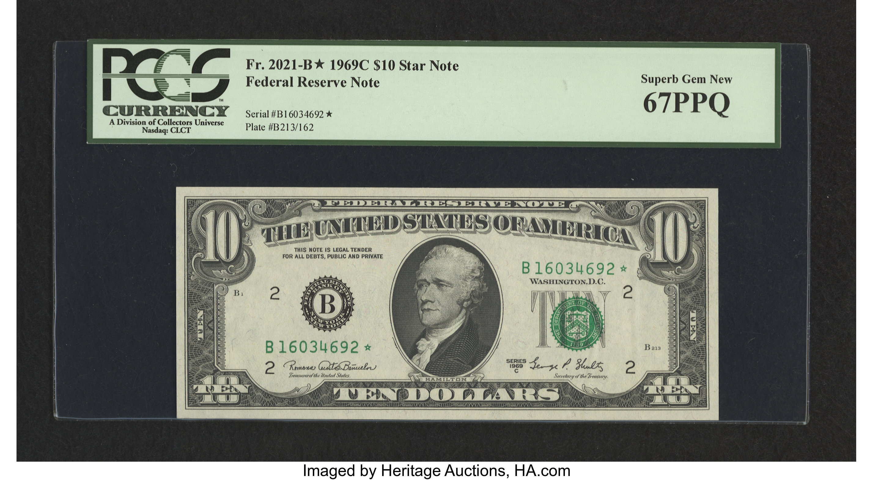 image for: Fr. 2021-B* $10 1969C Federal Reserve Star Note. PCGS Superb Gem New 67PPQ....