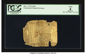 image for: Uncancelled Connecticut June 7, 1776 2s 6d PCGS Apparent Good 04....