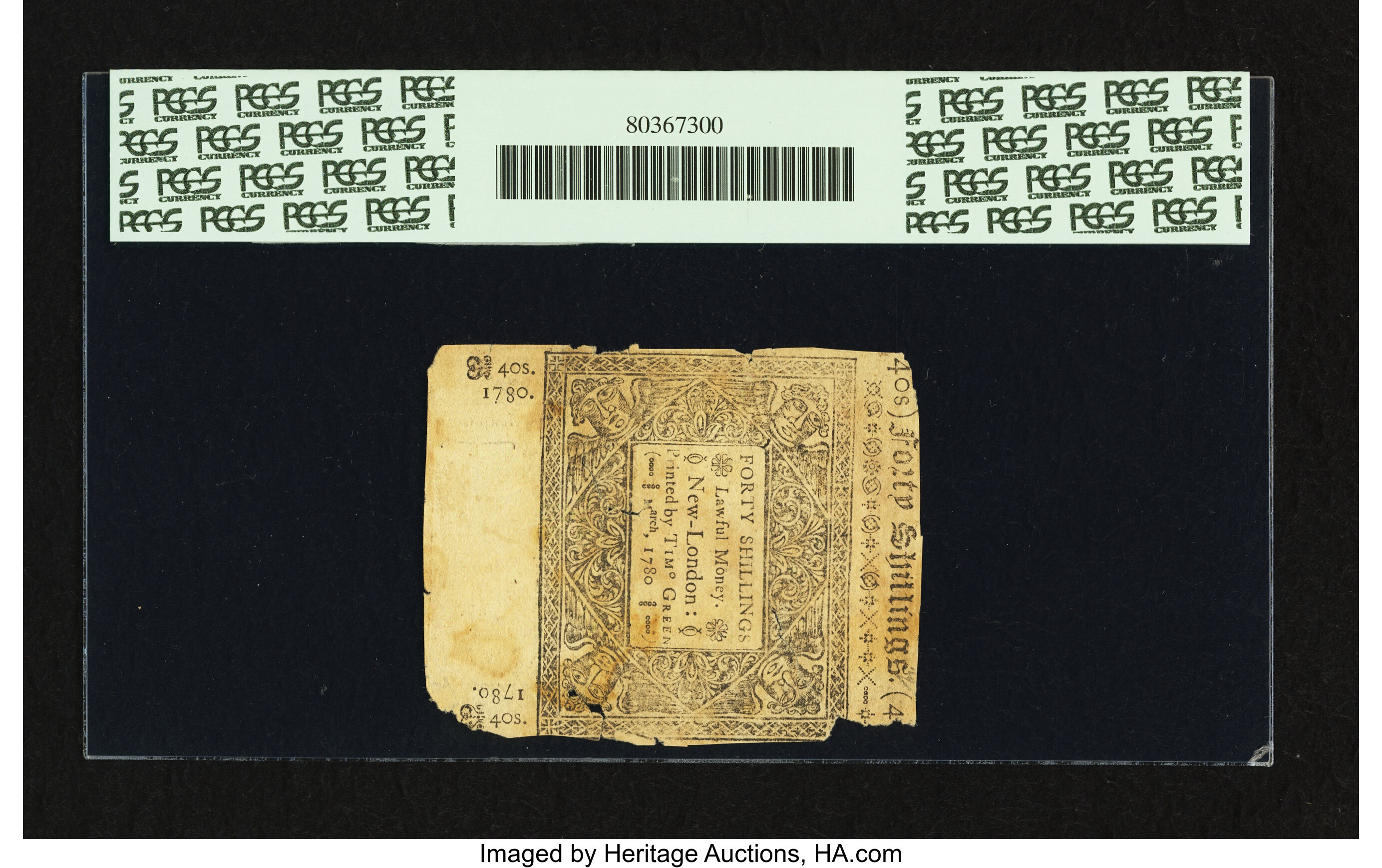 image for: Uncancelled Connecticut March 1, 1780 40s Contemporary Counterfeit PCGS Apparent Very Fine 20....