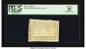 image for: North Carolina July 14, 1760 30s PCGS Apparent Very Fine 30....