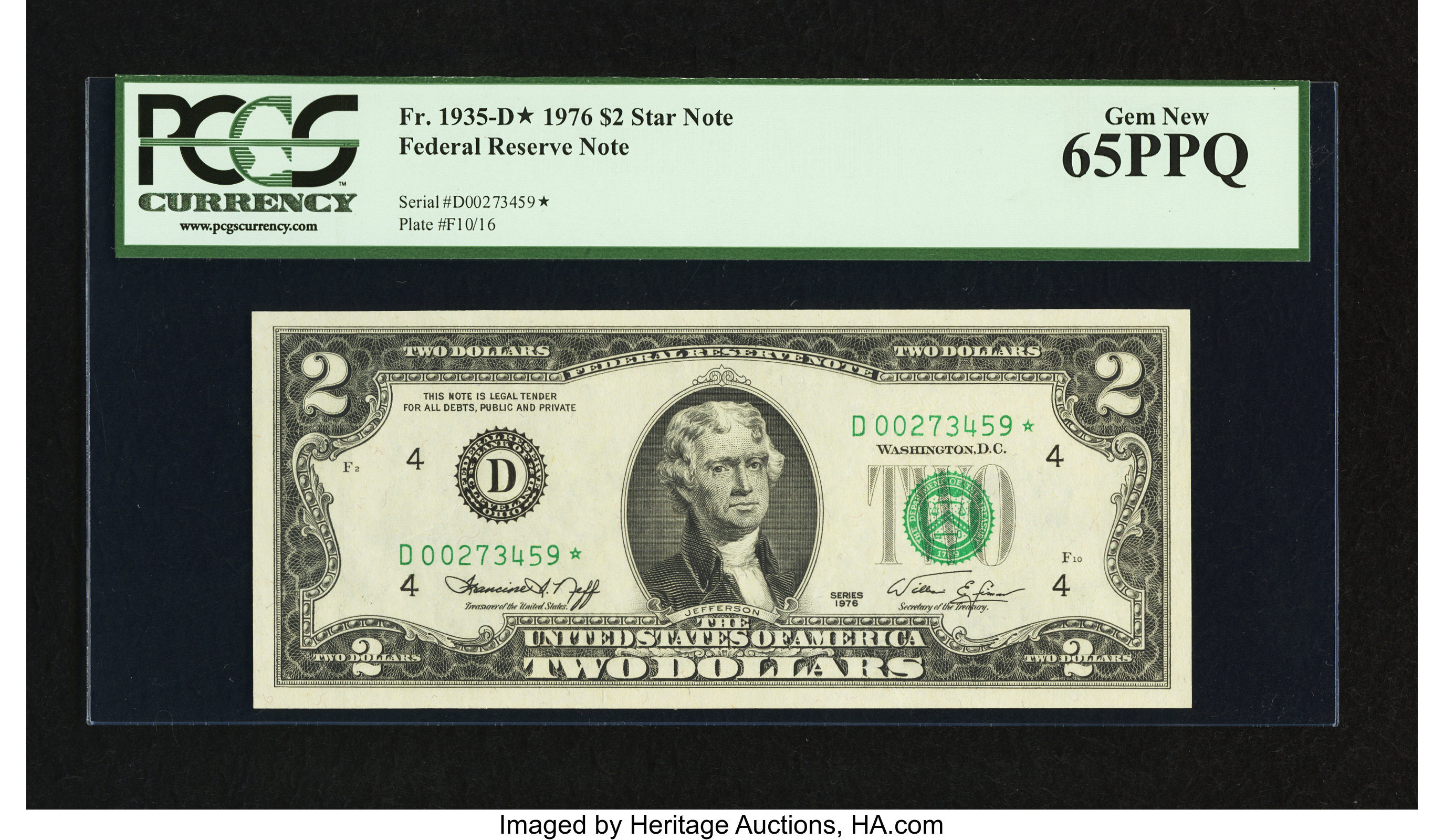 image for: Fr. 1935-D* $2 1976 Federal Reserve Note. PCGS Gem New 65PPQ....