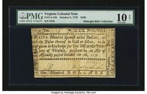 image for: Virginia October 5, 1778 $100 PMG Very Good 10 Net....