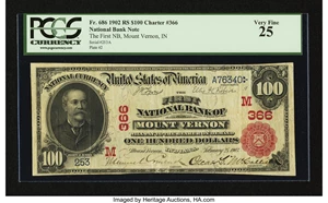 image for: Mount Vernon, IN - $100 1902 Red Seal Fr. 686 The First NB Ch. # (M)366...