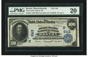 image for: Boston, MA - $100 1902 Date Back Fr. 693 The Fourth-Atlantic NB Ch. # (N)643...