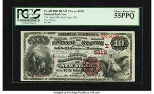 image for: New York, NY - $10 1882 Brown Back Fr. 489 The Astor NB Ch. # (E)5112...