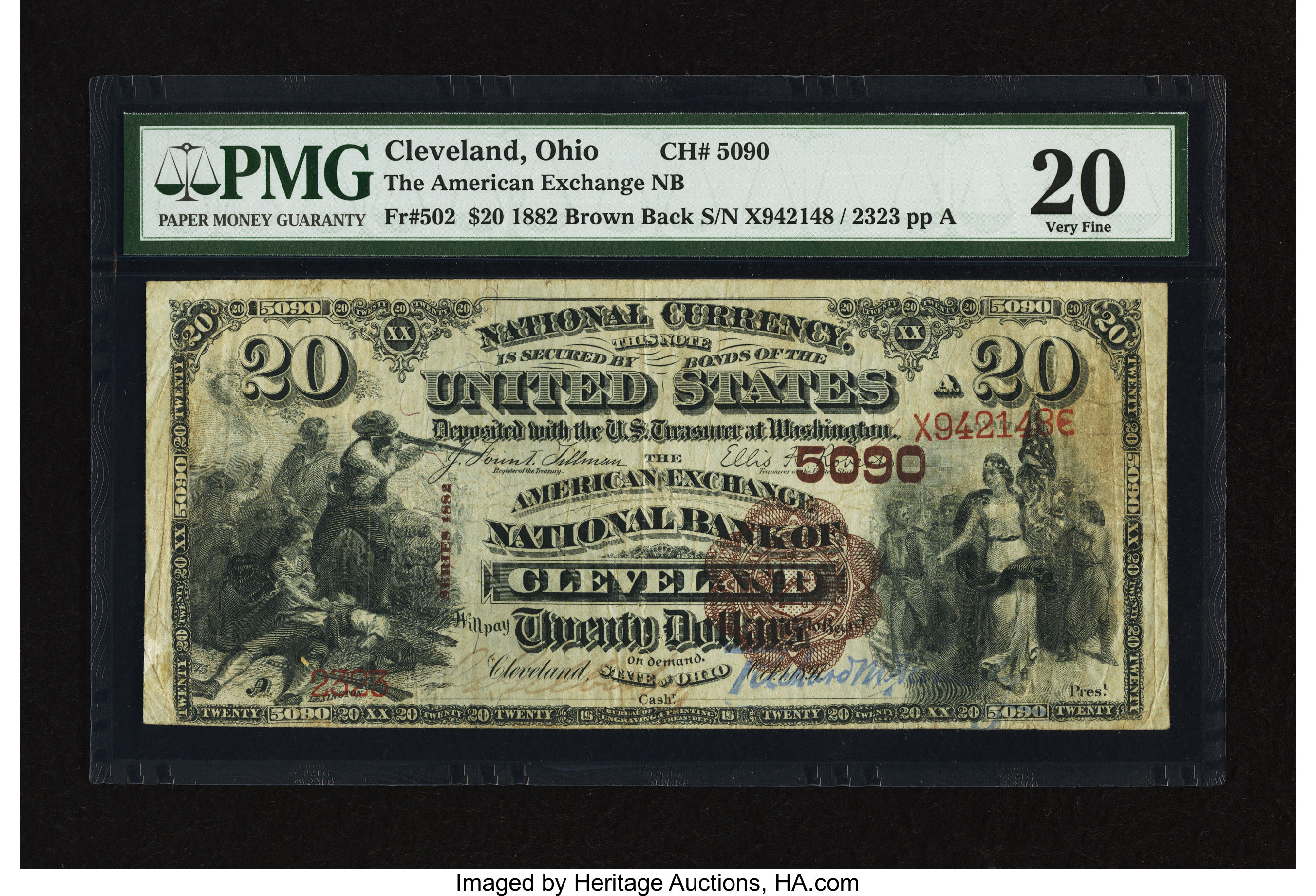 image for: Cleveland, OH - $20 1882 Brown Back Fr. 502 The American Exchange NB Ch. # 5090...