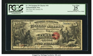 image for: Girard, PA - $5 Original Fr. 394 The First NB Ch. # 54...