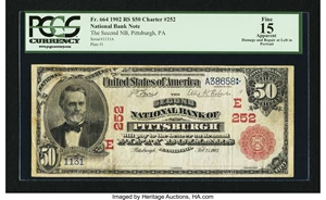 image for: Pittsburgh, PA - $50 1902 Red Seal Fr. 664 The Second NB Ch. # (E)252...