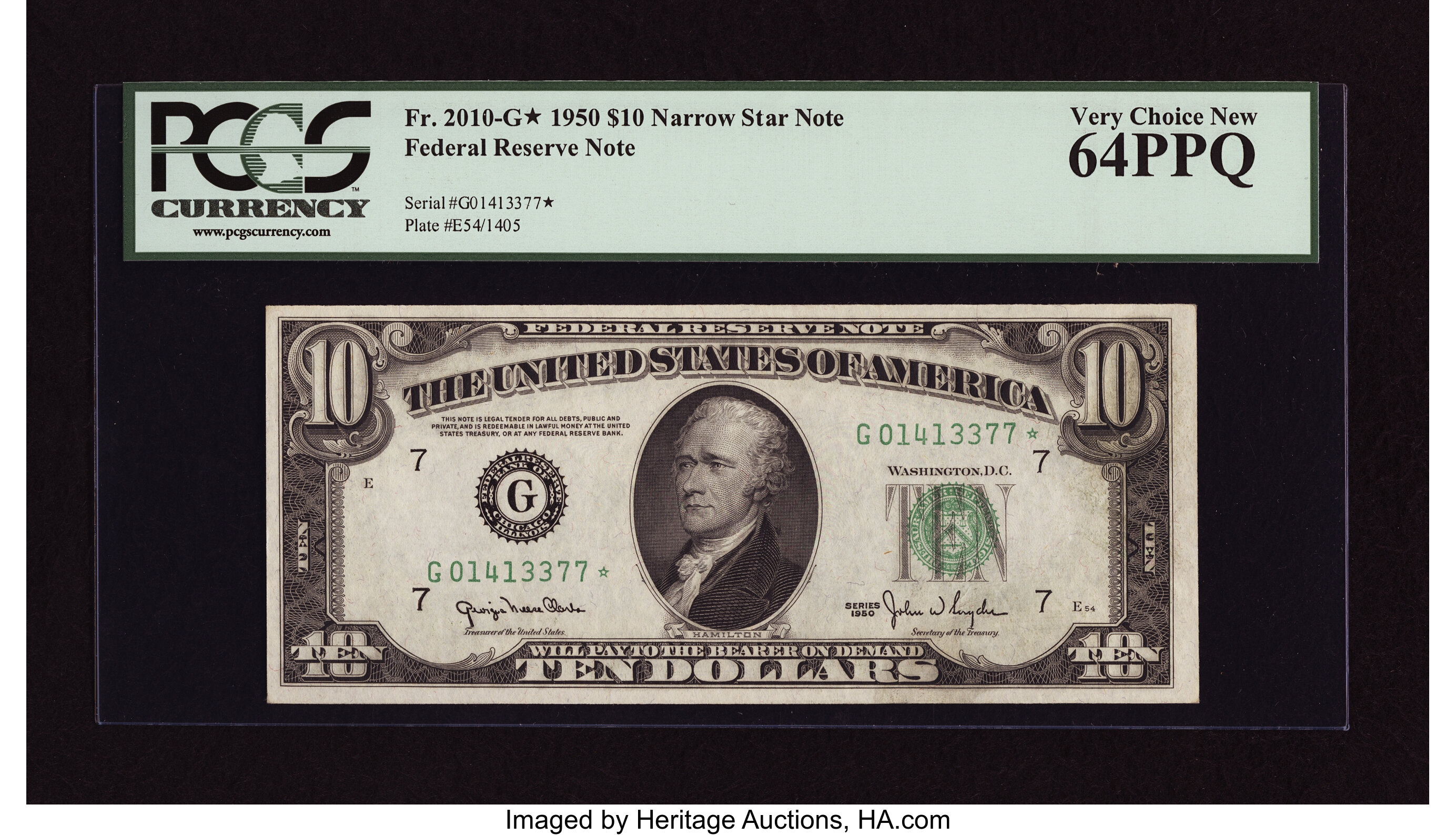 image for: Fr. 2010-G* $10 1950 Narrow Federal Reserve Note. PCGS Very Choice New 64PPQ....