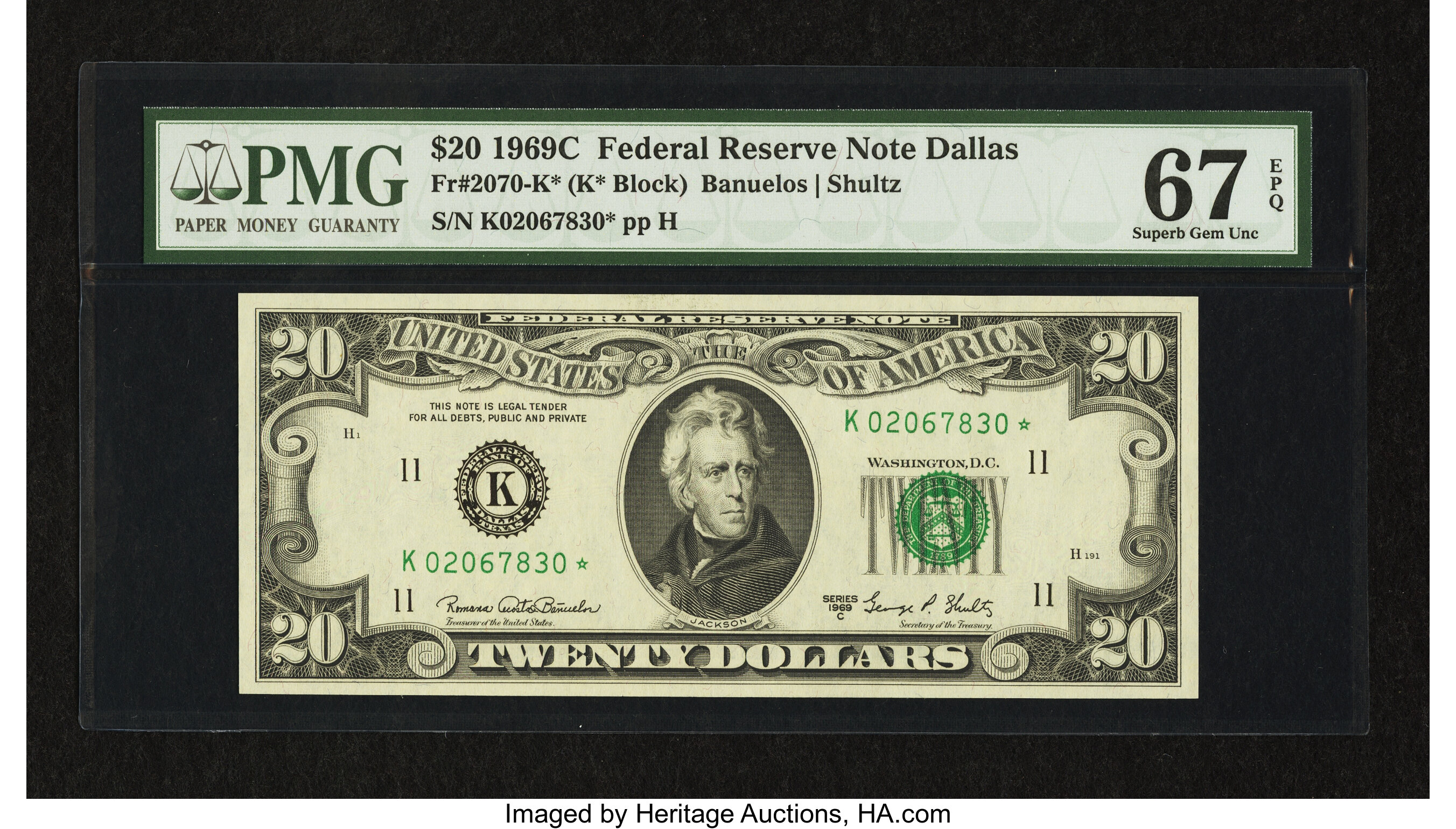 image for: Fr. 2070-K* $20 1969C Federal Reserve Note. PMG Superb Gem Unc 67 EPQ....