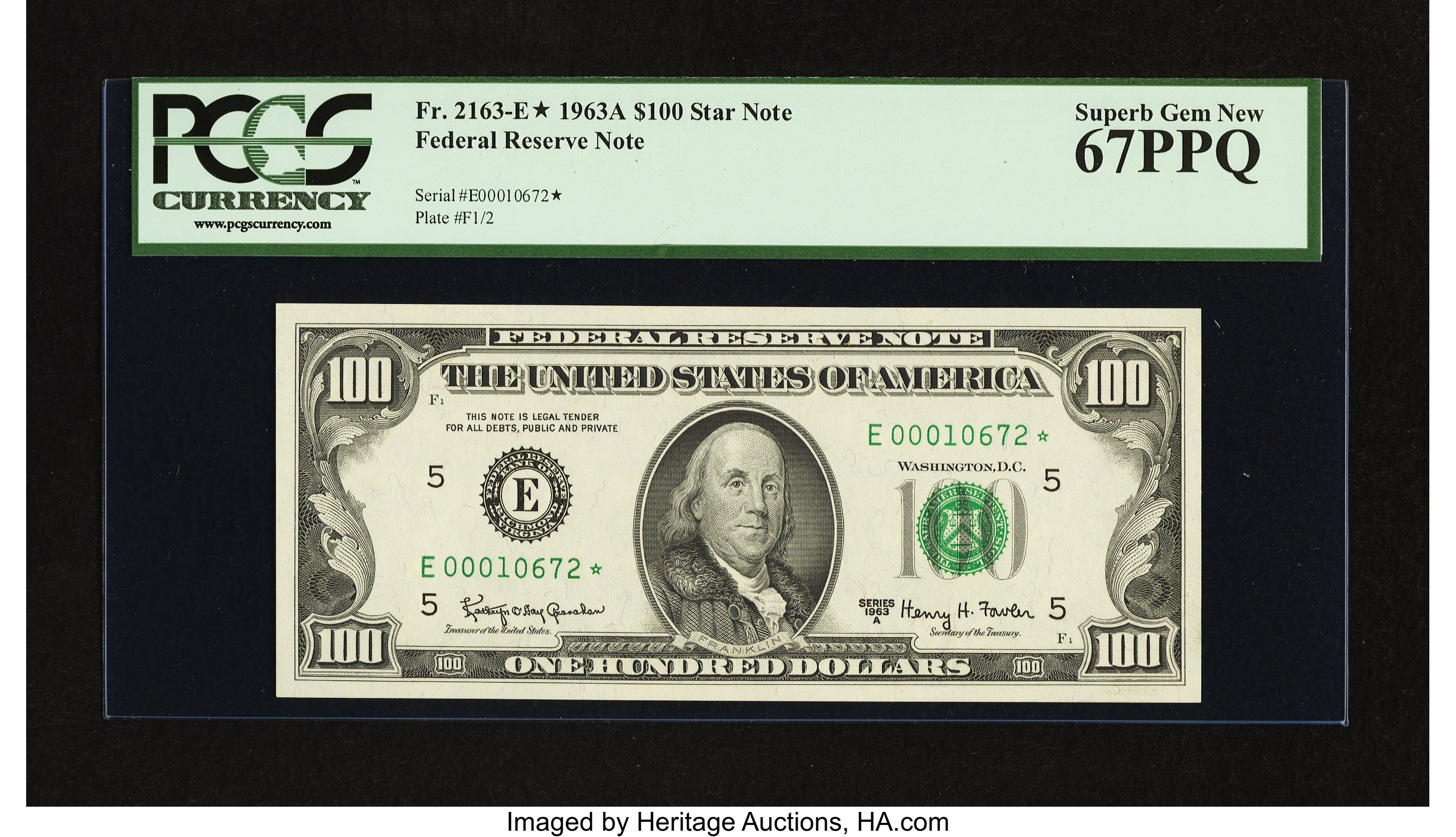 image for: Fr. 2163-E* $100 1963A Federal Reserve Note. PCGS Superb Gem New 67PPQ....