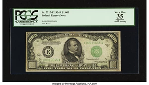 image for: Fr. 2212-E $1000 1934A Federal Reserve Note. PCGS Apparent Very Fine 35....
