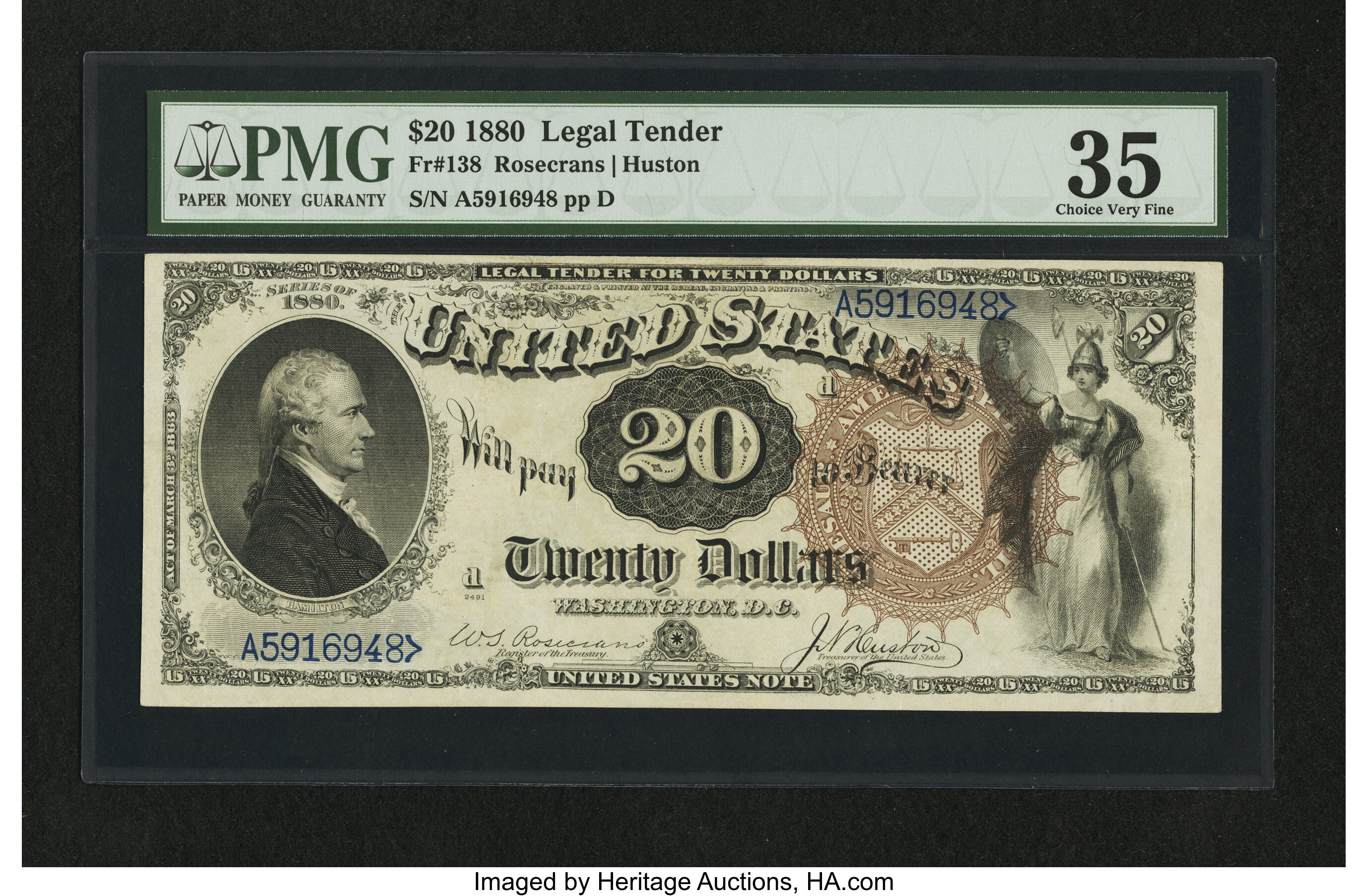image for: Fr. 138 $20 1880 Legal Tender PMG Choice Very Fine 35....