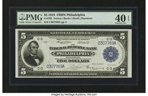 image for: Fr. 783 $5 1918 Federal Reserve Bank Note PMG Extremely Fine 40 EPQ....